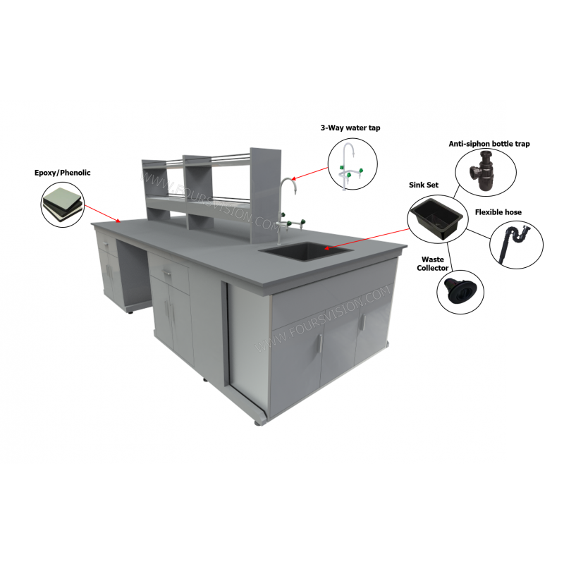 LAB ISLAND BENCH c/w REAGENT RACK & SINK